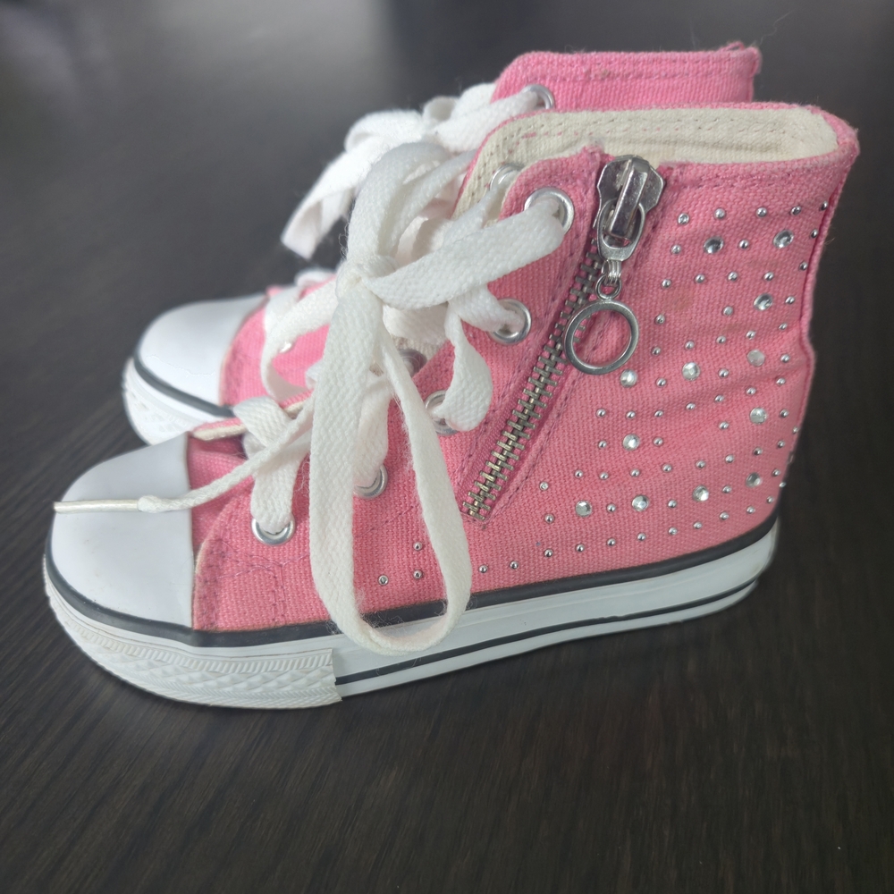 Naturino Pink High-Top Kids Sneakers with Zipper And Rhinestones